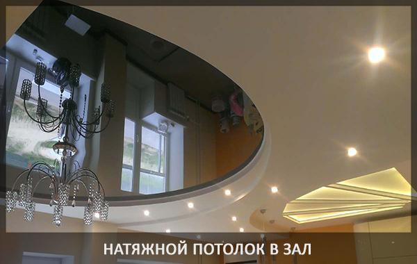 Натяжной двухуровневый потолок в зале фото